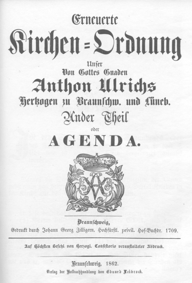 Titelblatt Kirchenordnung von Herzog Anton Ulrich