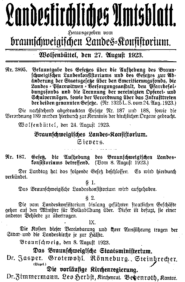 Aufhebung des Landeskonsitoriums